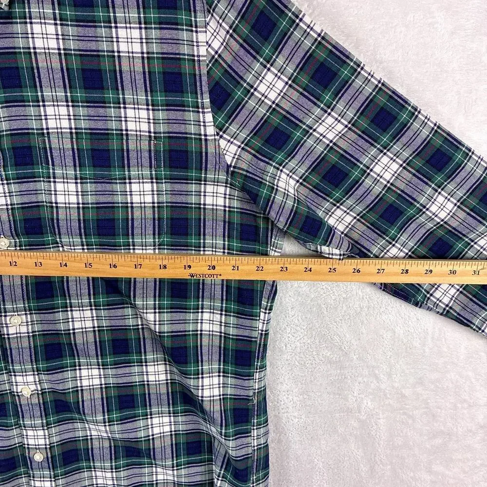 J.Crew Shirt Mens M Tall Navy Green Plaid Broken In Oxford Preppy Heritage OCBD